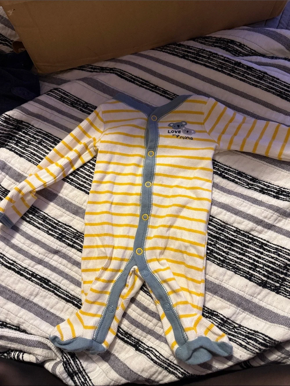 Carter's Yellow & White Striped Footed One-Piece with Blue Trim